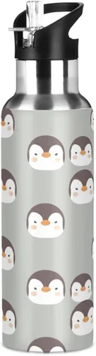 Vista 8 de Cute Penguins Face Gray Insulated Stainless Steel Water Bottle with Straw 20 Oz, BPA-Free Sport Water Bottle Insulated Leakproof Water Bottles