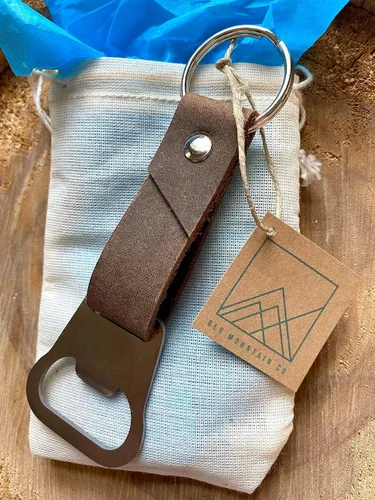 Vista 9 de Personalized Bottle Opener Keychain Leather - 3rd Anniversary Gift, Gift for Him, Father's Day Present