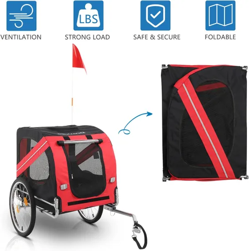 Vista 14 de PEXMOR Remolque de bicicleta para perros, carrito plegable para mascotas con enganche universal, transporte de carga para perro y ruedas de Azul
