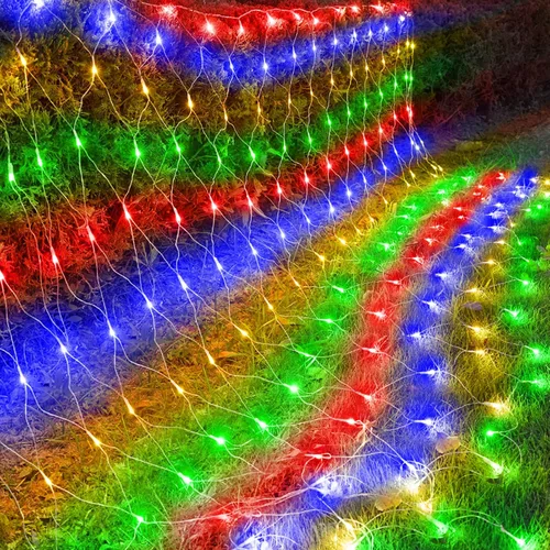 Vista 7 de kemooie 198 luces LED de red de Navidad, 9.8 pies x 6.6 pies, luces de malla enchufables, conectables, 8 modos de parpadeo, luces de cadena