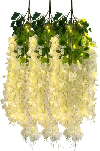 Vista 35 de Paquete de 5 guirnaldas de flores colgantes de glicina rosa, enredaderas de flores artificiales de 3.77 pies, glicinia falsa, guirnalda colgante