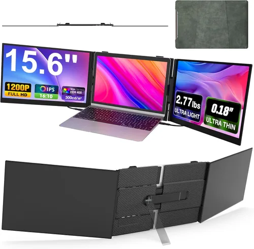 Vista 9 de Extensor de pantalla para laptop, monitor portátil ultrafino de 15.3 pulgadas FHD 1200P 16:10 para laptop, extensor ligero de monitor dual Plug &