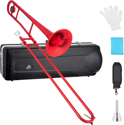 Vista 11 de EASTROCK Trombón tenor de deslizamiento Bb de latón Instrumento musical con estuche duro, boquilla, guantes, paño de limpieza para estudiantes