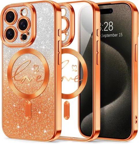 Vista 158 de Hython Funda para iPhone Air con purpurina, compatible con MagSafe Love Heart fundas magnéticas transparentes para teléfono para mujeres y niñas