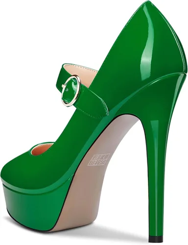 Vista 3 de Aachcol Zapatos de tacón alto para mujer estilo Mary Jane con puntera redonda correa al tobillo tacón alto zapatos de vestir para fiestas bodas