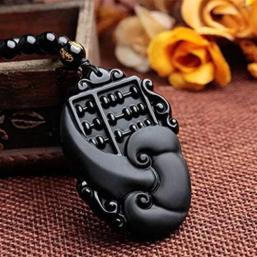 Vista 5 de Collar con colgante de amuleto de cristal de obsidiana con cadena de cuentas para mujer o mujer, Piedra, Obsidiana