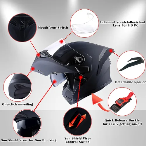 Vista 4 de 1Storm Casco modular de cara completa para motocicleta con doble visera abatible y protector solar: HB89 Flecha Azul