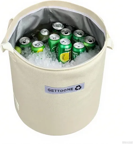 Vista 12 de Collapsible Ice Bucket for Drinks, White Party Cooler with Insulated Lining & Carry Handles, Portable Folding Champagne Wine Beer Bucket for Indoor