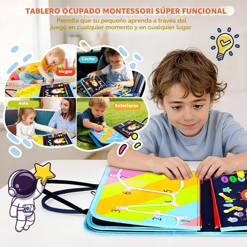 Vista 6 de Tablero Montessori para niños pequeños de 1 a 3 años, regalos de cumpleaños para niños, tablero educativo Montessori para libros ocupados