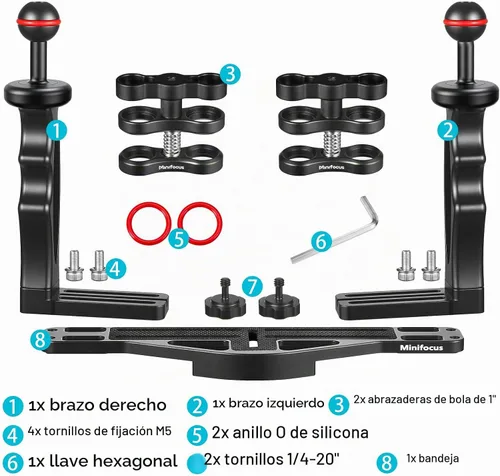Vista 5 de MINIFOCUS Soporte de bandeja para mango de cámara subacuática, soporte estabilizador de video de aleación de aluminio extensible con soporte