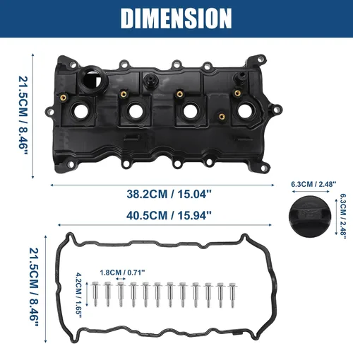 Vista 5 de X AUTOHAUX Cubierta de válvula del motor del árbol de levas del coche con kit de pernos de junta Válvula PCV y tapa de aceite