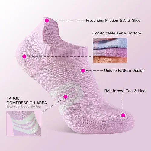 Vista 4 de Calcetines de compresión de tobillo para mujer con soporte de arco atléticos de corte bajo calcetines para correr para mujer, cojín