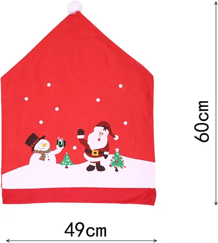 Vista 6 de 1 juego de 4 fundas para sillas de comedor con sombrero rojo, fundas para respaldo de silla de comedor, fundas traseras de silla de comedor