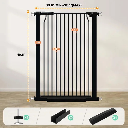 Vista 7 de 40.5" Puerta de bebé extra alta, puerta para mascotas de 29.6"-32.5" extra ancha Montada a presión, Barrera interior a prueba de cachorros, Puerta