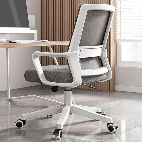 Vista 8 de Silla de escritorio de oficina para computadora, silla ergonómica de malla para juegos, silla de respaldo medio con cómodo soporte lumbar, altura