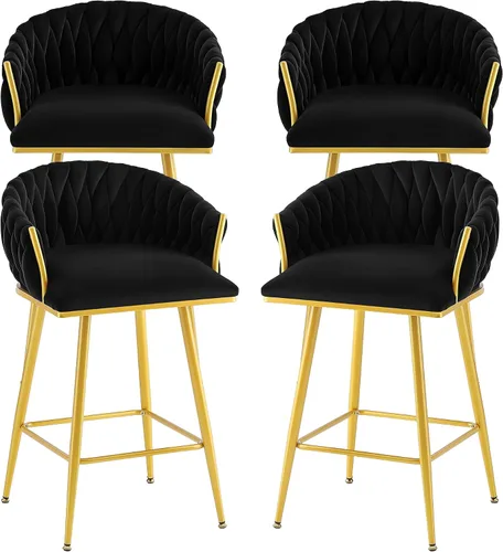 Vista 31 de Taburetes de bar giratorios de altura de mostrador, juego de 2 taburetes de bar modernos de terciopelo, sillas de bar tapizadas con respaldo tejido