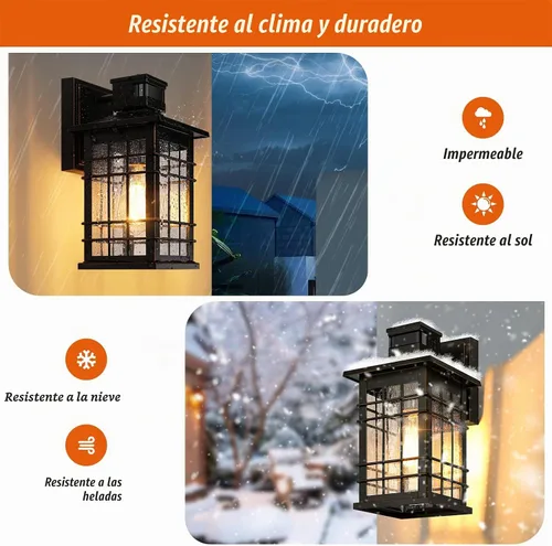 Vista 5 de Lámpara exterior con sensor de movimiento para montaje en pared, de bronce aceitado del anochecer al amanecer, impermeable, con base E26, linterna