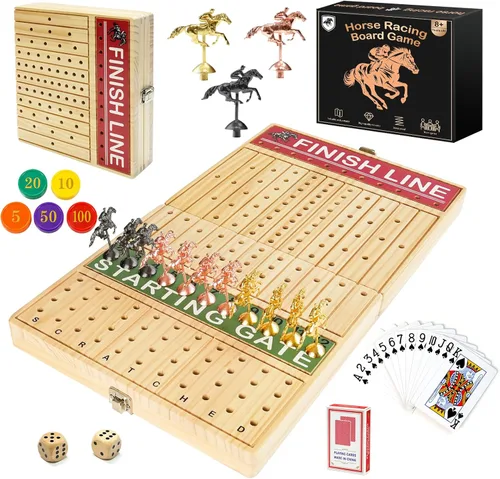 Vista 8 de FUNNYB&G Juego de mesa de carreras de caballos de 21 pulgadas, plegable, grande, juego de carreras de caballos para adultos con 11 caballos