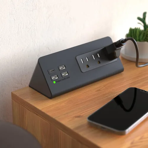 Vista 7 de Regleta de alimentación de montaje en borde para mesita de noche con puertos USB-C, protector de sobretensiones de mesa, abrazaderas de escritorio