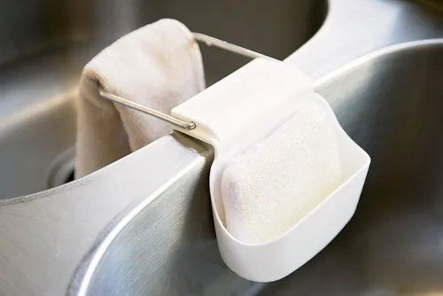 Vista 6 de Evriholder Soporte de esponja para fregadero con barra de trapo, color blanco