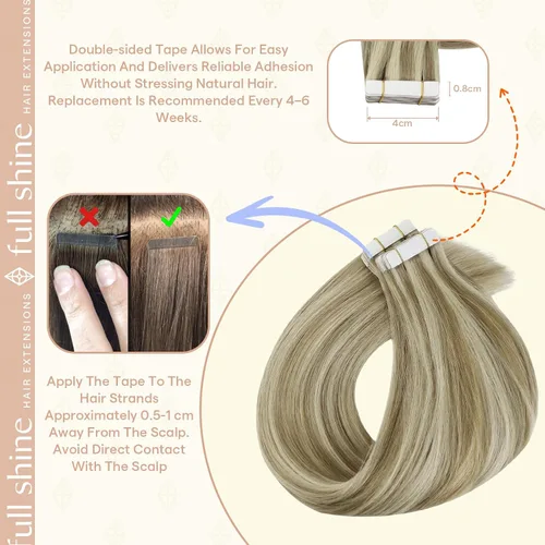 Vista 4 de Full Shine - Extensiones de cabello humano con cinta, mezcla de rubio desierto, 20 pulgadas