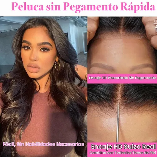 Vista 2 de ISEE HAIR Peluca de Encaje Frontal HD Wear & Go Sin Pegamento, Peluca de Encaje Brasileña de Ondas Corporales para Mujeres, Sin Pegamento, 5x7 Body