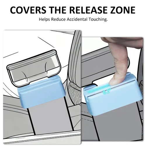 Vista 6 de Protector de liberación de hebilla para asientos infantiles, ayuda a prevenir el prensado accidental por parte de los niños, paquete de 2 (azul)