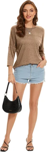 Vista 78 de ZENNILO Camisetas casuales de manga 3/4 para mujer, holgadas, cuello redondo, lindas camisetas básicas