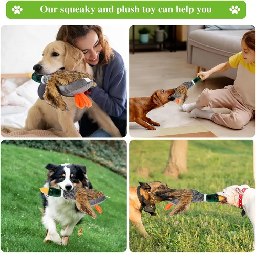 Vista 7 de wangstar Juguete chirriante para perros cachorros, juguetes para mantenerlos ocupados, juguetes de peluche de pato real para perros medianos