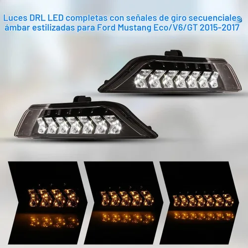 Vista 4 de ROXX Conjunto de señal de giro DRL LED completo para Ford Mustang 2015 2016 2017, luces antiniebla LED Mustang con luces de circulación diurna