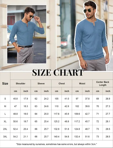 Vista 6 de COOFANDY Camisas Henley de manga larga para hombre con bolsillo