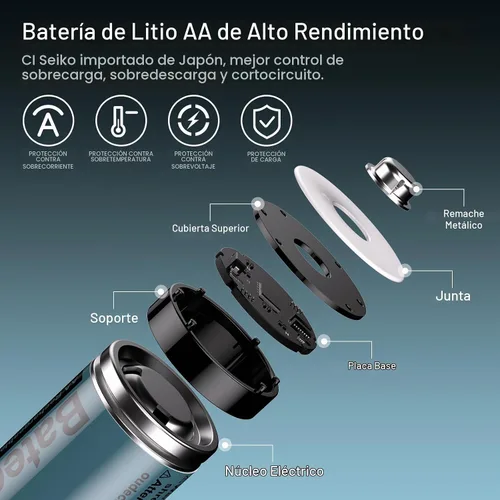Vista 9 de Batería AA recargable de litio con cargador, paquete de 8 baterías de litio AA recargables, baja autodescarga y larga duración de hasta 2000 ciclos