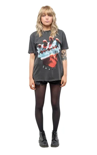Vista 2 de Ropa amplificada Judas Priest 'British Steel' (carbón vegetal) Camiseta, L, Carbón