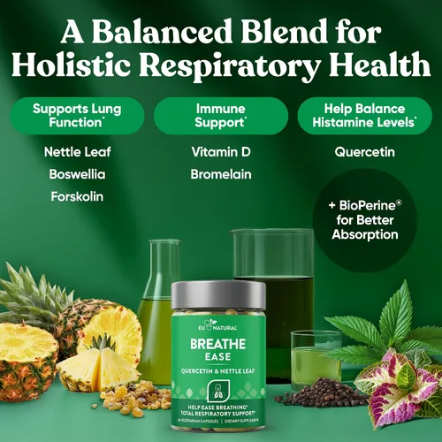 Vista 4 de Breathe Descongestionante de los senos y los pulmones, fuerza de acción efectiva, protección estacional, congestión nasal, bienestar bronquial