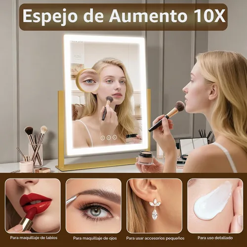 Vista 6 de Kotdning Espejo de tocador con luces, espejo de maquillaje LED de 16.7 x 13.2 pulgadas, espejo de maquillaje iluminado con luces, control táctil