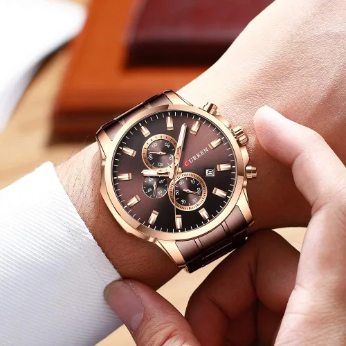 Vista 2 de CURREN Reloj para hombre de acero inoxidable cronógrafo de cuarzo para hombre reloj deportivo fecha Relogio Masculino reloj Hombr Plateado blanco