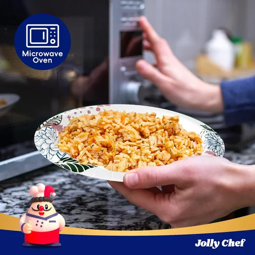 Vista 5 de JOLLY CHEF Platos de papel desechables resistentes con estampado de flores, a prueba de remojo, cortes, resistentes para uso diario