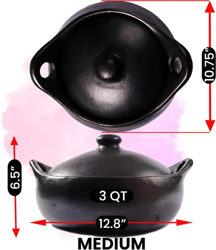 Vista 5 de Ancient Cookware, Chamba - Cacerola de arcilla plana, tamaño mediano, 3 cuartos de galón