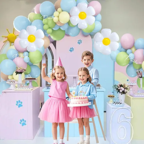 Vista 3 de Pateeha Kit de arco de globos Baby in Bloom de 12 pies, guirnalda de globos de margarita, globos de papel de aluminio, globos pastel para Pascua
