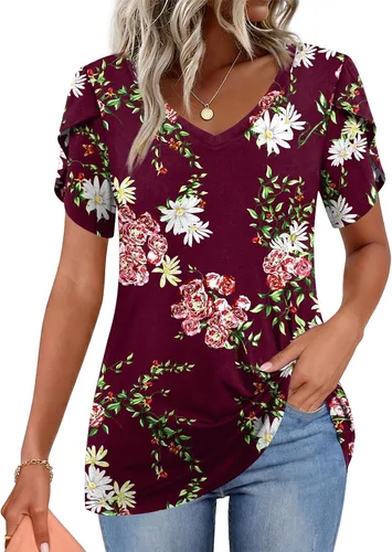 Vista 32 de CATHY 2025 - Blusas de verano para mujer, con mangas cortas, cuello en V, estilo túnica, tallas S-4XL Talla B