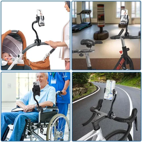 Vista 7 de Goosencek - Soporte para teléfono para bicicleta giratoria, soporte de abrazadera para manillar, peloton, cinta de correr, silla de ruedas