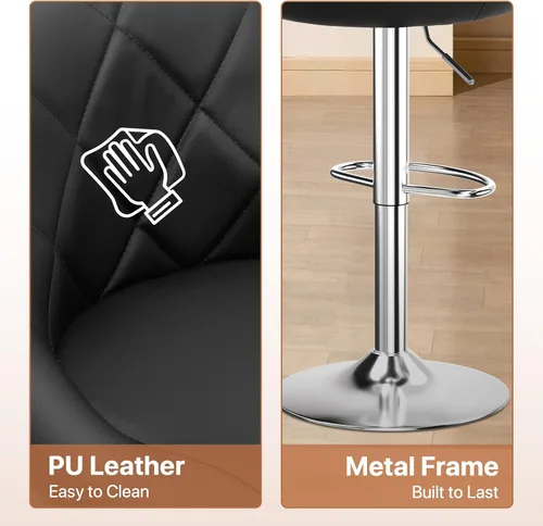 Vista 7 de Magshion Juego de 2 taburetes de bar, taburetes de bar giratorios de altura de mostrador, moderna silla de isla con respaldo y reposapiés para Negro