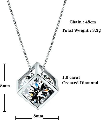 Vista 3 de Colgante de plata de ley 925 con forma de cubo de diamantes de corte redondo para mujer, chapado en oro blanco de 18 quilates
