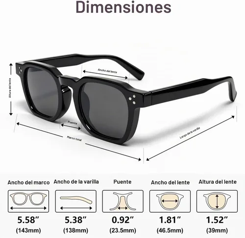 Vista 3 de VISOONE Square Sunglasses Women Men Retro Thick Frame Rivet Deisgn Patty