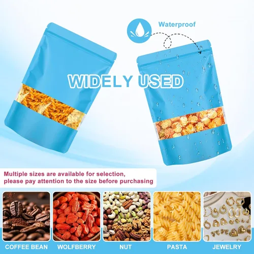 Vista 6 de 100 bolsas a prueba de olores, bolsas de embalaje resellables, bolsa de papel de aluminio mate con ventana transparente, bolsa sellable a prueba