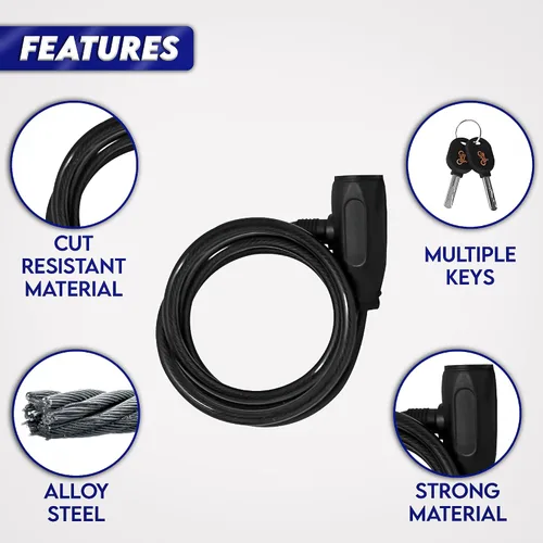 Vista 3 de Cerradura de bicicleta con llave – Cerradura de bicicleta – Cerradura para bicicletas – Cerraduras de bicicleta de PVC de 6 pies – Cerradura