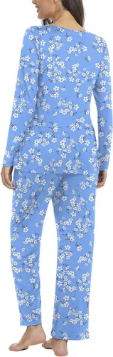 Vista 4 de TAOHUADAO Conjunto de pijama de otoño para mujer, 2 piezas, ropa de dormir con bolsillos