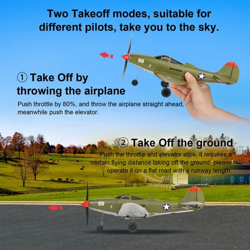 Vista 6 de Avión de control remoto RTF 4 canales RC Plane 402MM Wingspan Micro Scaled Warbird con una tecla acrobática aeronave de una tecla giro en U