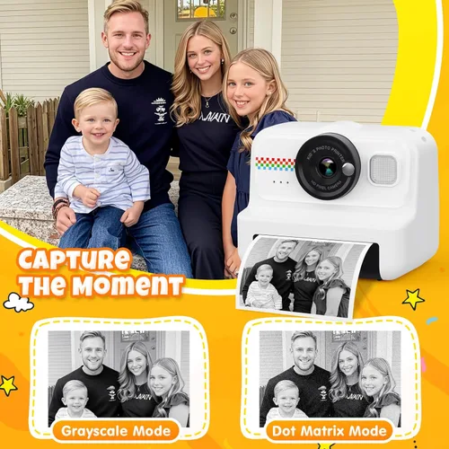Vista 3 de Cámara de Impresión Instantánea HiMont para Niños, Cámara Digital HD 1080P para Niños con 3 Rollos de Papel de Impresión y Tarjeta de 32GB, Juguetes