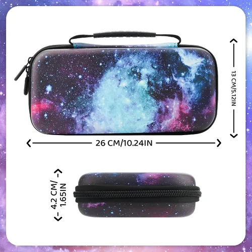 Vista 2 de Funda de transporte para Nintendo Switch, funda de almacenamiento portátil de viaje estrellada morada con funda protectora de TPU suave, protector